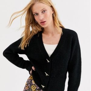 Paris Atelier Dinosaur Button Black Cardigan Sweater